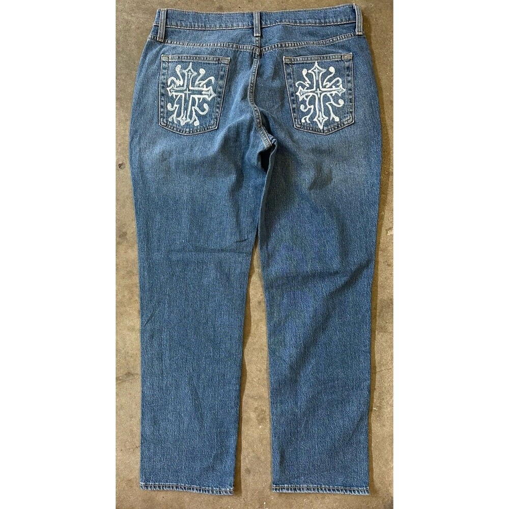 Goodfellow & Co Mens Jeans 34 32 Light Wash Straight Embroidered Cross